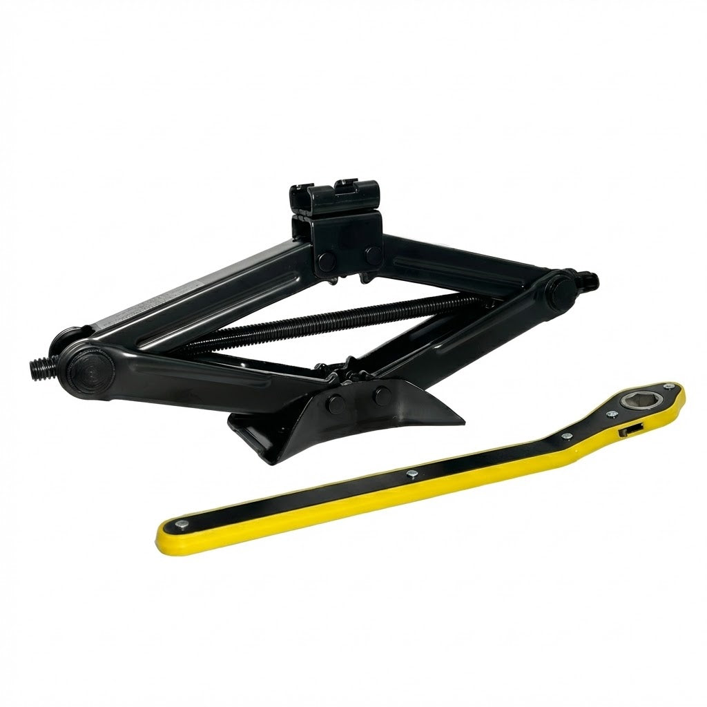 ג'ק מספריים שחור לרכב 1.5 טון עם ידית ראצ'ט צהובה להרמה מהירה, מתאים ל-SUV ורכבים פרטיים ורכבים גבוהים פנסיפ Plus