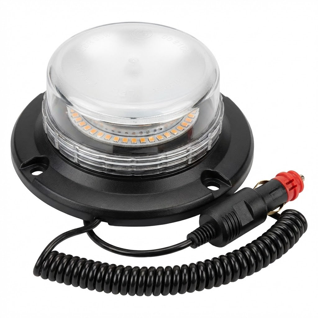 פנס מהבהב לד כתום שטוח ומגנטי 10-24V עם חיבור למצית לרכב עבודה וגרר פנסים Plus