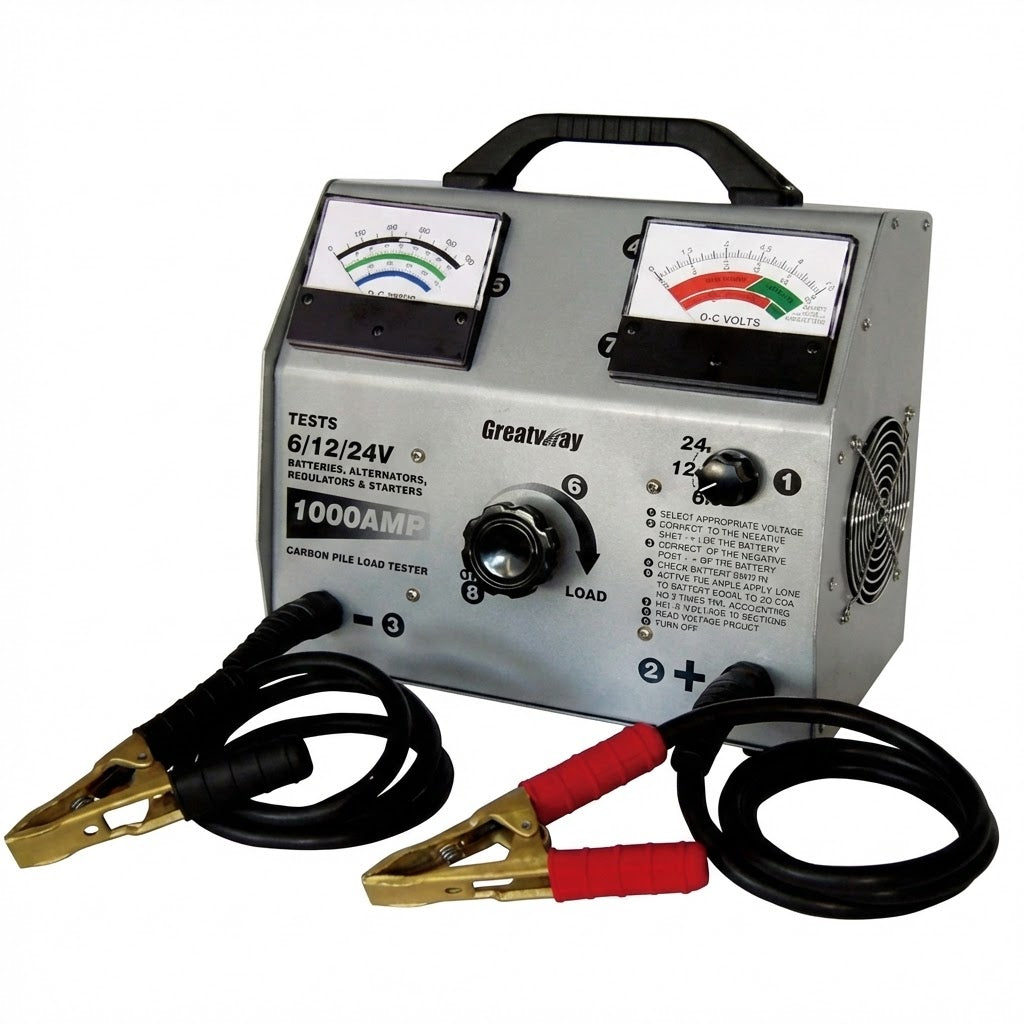 בודק מצברים מקצועי 1000A למתח 12V-24V עם שעונים אנלוגיים וצבתות חיבור - פנסים פלוס