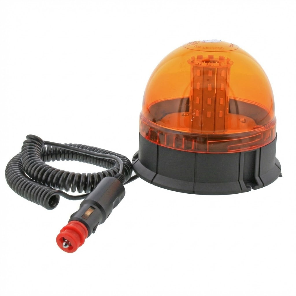 פנס מהבהב לד כתום מגנטי לרכב וטרקטור 12V-24V עם חיבור למצית - פנסי פלוס