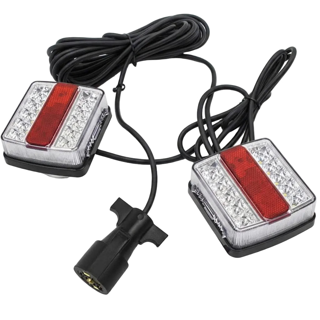 סט פנסים אחוריים לד לנגרר 12V עם כבל 12 מטר וחיבור 13 פין