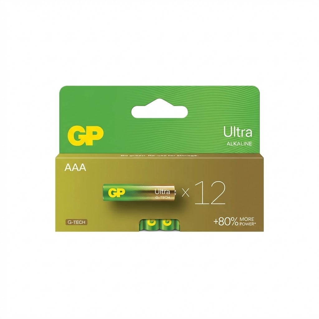 מארז 12 סוללות אלקליין AAA של GP מסדרת Ultra.