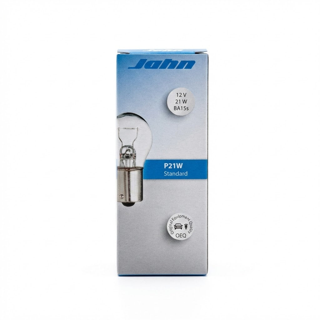 מארז 10 נורות P21W מגע אחד Jahn Germany 12V 21W לאור ברקס ורוורס פנסים Plus אריזה מקורית 