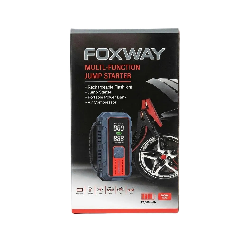 בוסטר התנעה וקומפרסור נייד לרכב FOXWAY 2000A 150PSI פנסים פלוס