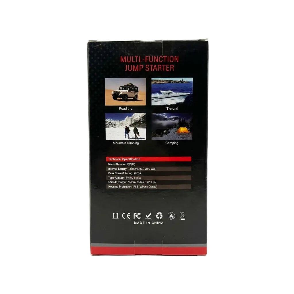 בוסטר הנעה לרכב FOXWAY 2000A דגם GC200 עם סוללה 12000mAh מבית פנסים Plus