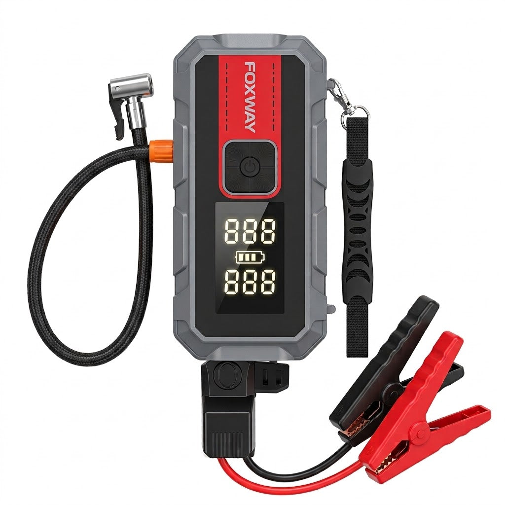 בוסטר התנעה וקומפרסור נייד לרכב FOXWAY 2000A 150PSI פנסים פלוס