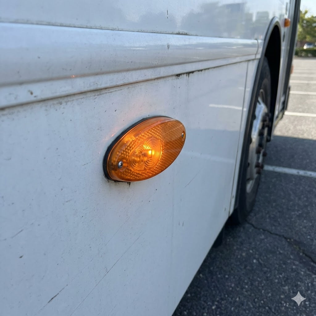 פנס סימון צד לד כתום צורת עין 24V לאוטובוס ומשאית מותקן על אוטובוס 
