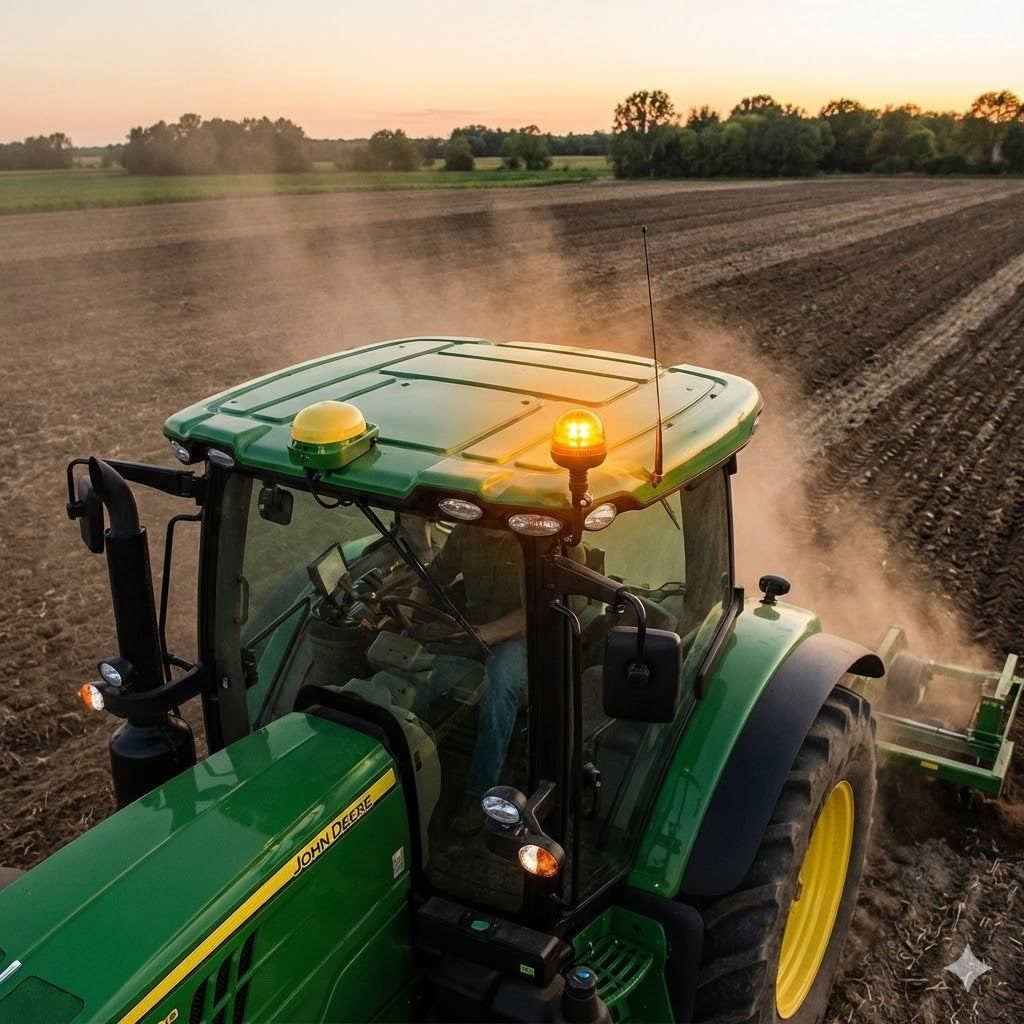 פנס מהבהב לד כתום על מוט גמיש לטרקטור וציוד חקלאי 12-24V מותקן על טרקטור חקלאי פנסים Plus