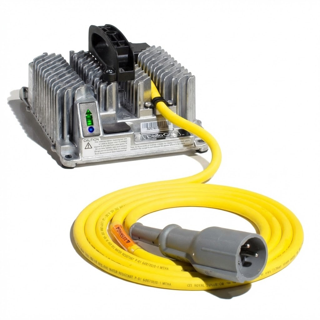 מטען מצברים מקורי 48V 13.5A לרכב תפעולי קלאב קאר עם כבל טעינה צהוב פנסים Plus