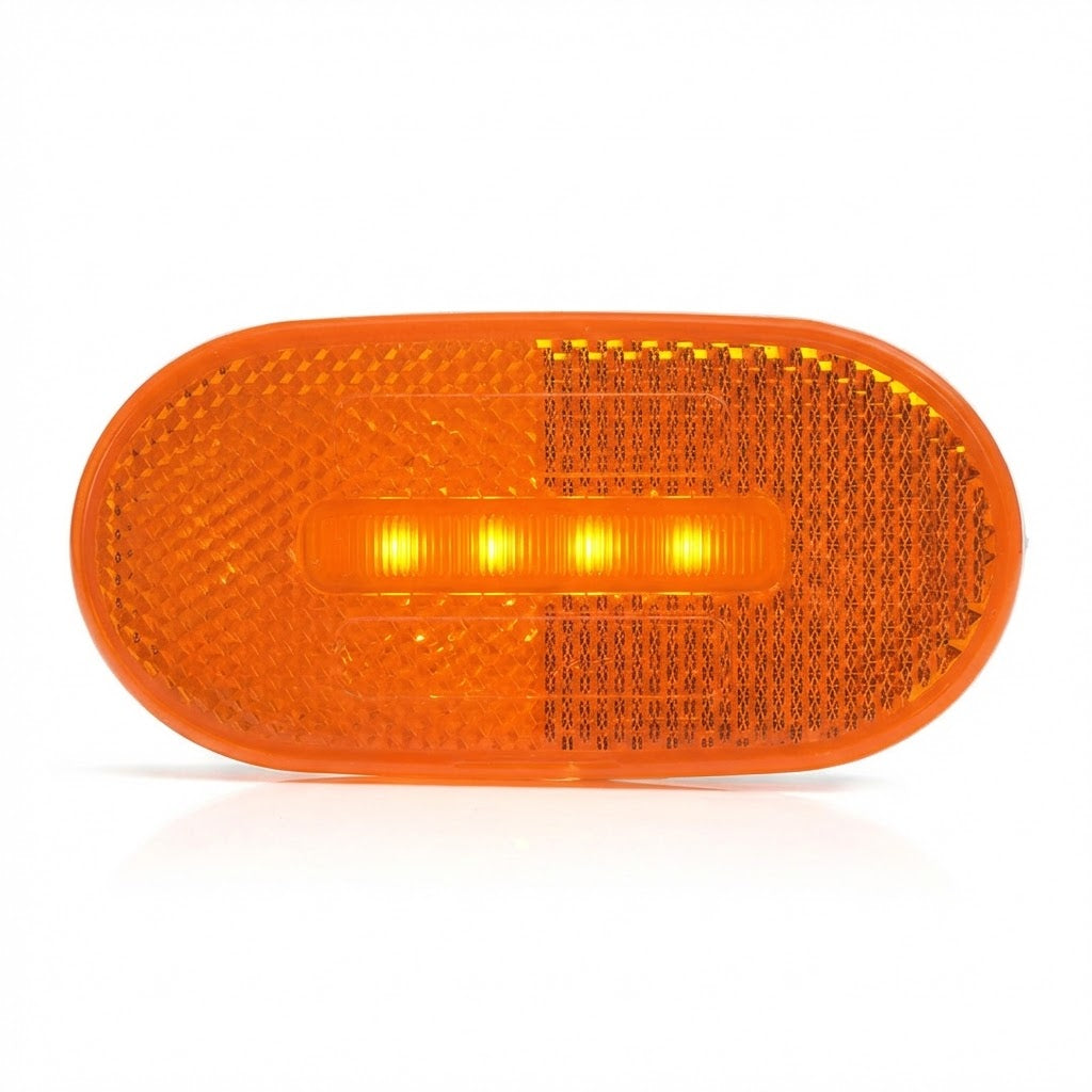 פנס סימון צד כתום מעוגל לרכב עם 4 נורות LED עוצמתיות, מתאים למתח 12V-24V, כולל מחזיר אור מובנה