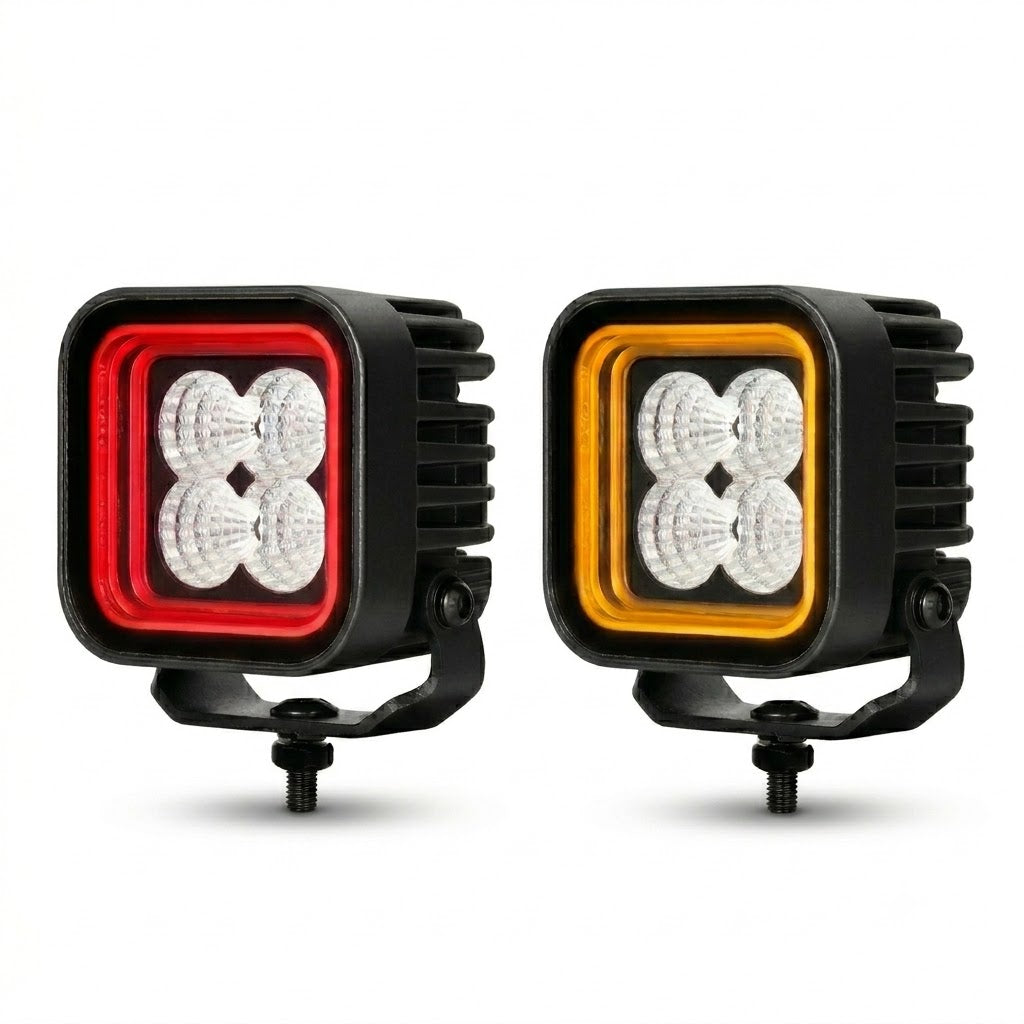 פנס עבודה פרוג'קטור לד מרובע לרכב שטח 10-30V עם אור לבן ומהבהב כתום אדום פנסים פלוס