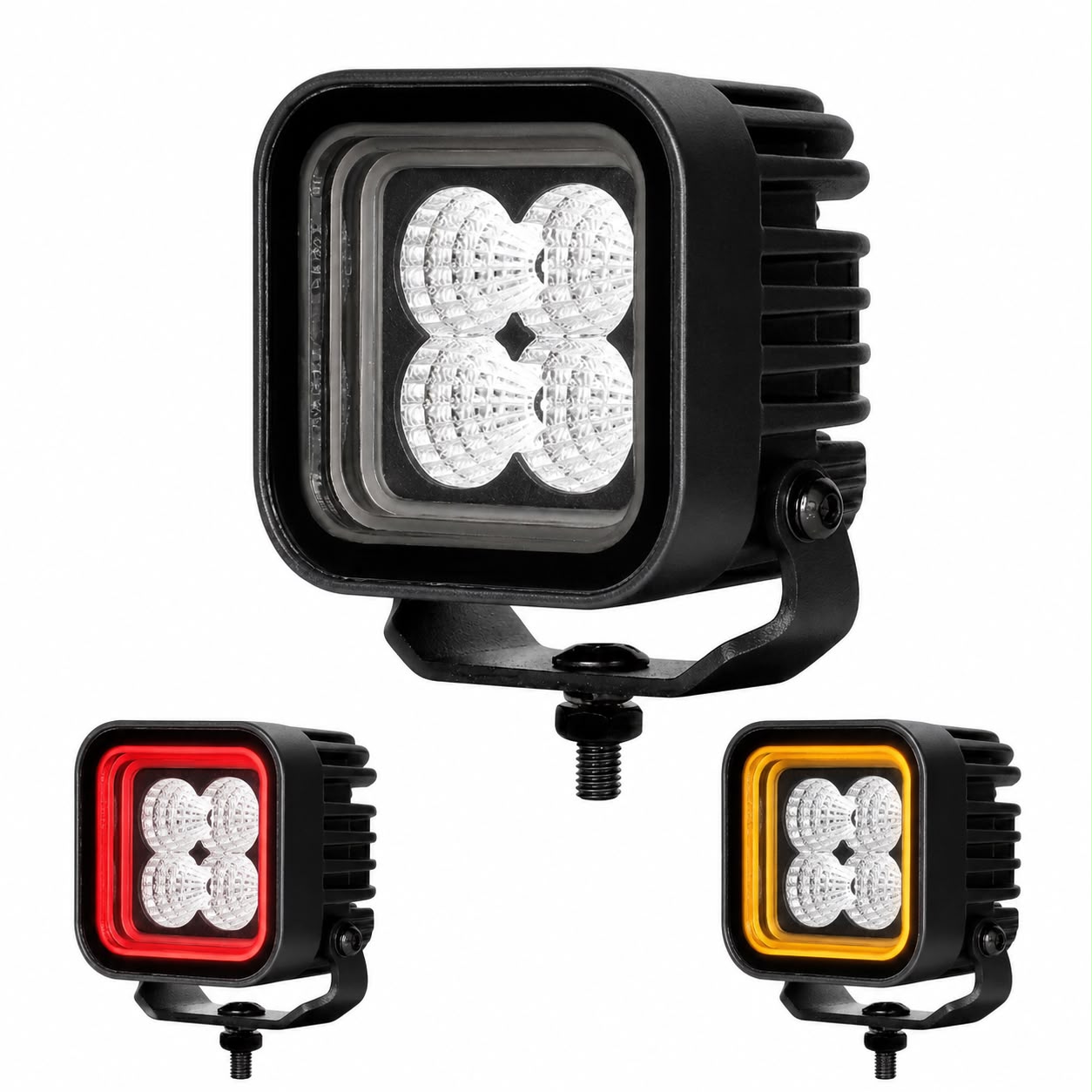 פנס עבודה פרוג'קטור לד מרובע לרכב שטח 10-30V עם אור לבן ומהבהב כתום אדום פנסים פלוס