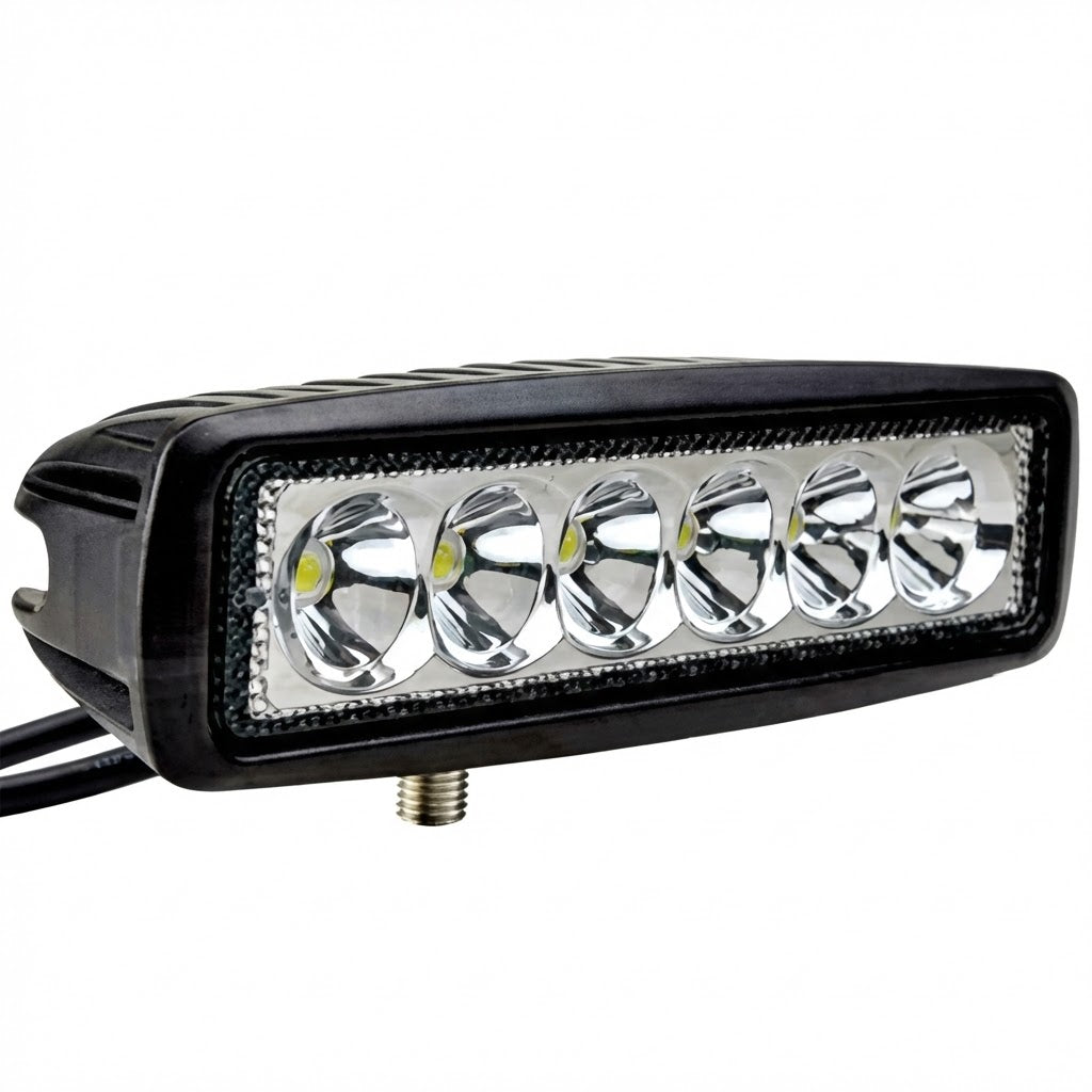 פנס עבודה פרוז'קטור 6 לד מלבני 18W לקולנועית ורכבי עבודה 10-30V במידות 16 או 19 ס"מ פנסים פלוס