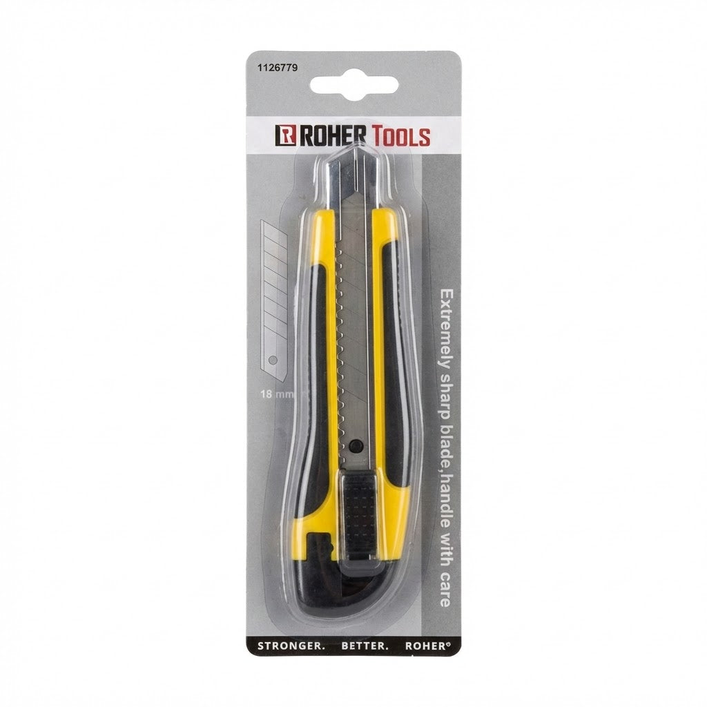 סכין יפני מקצועי 18 מ"מ ROHER TOOLS באריזה - סכין חיתוך חזקה למוסך ולרכב