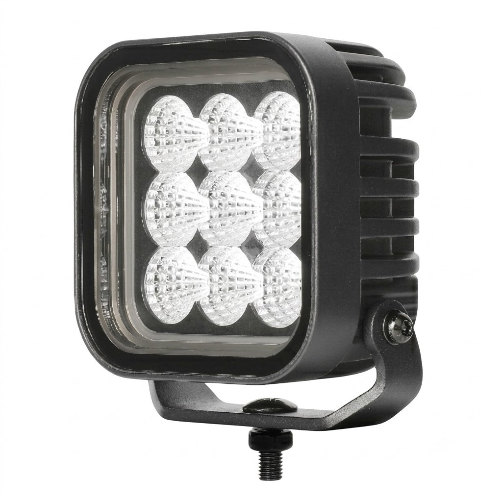 פנס עבודה פרוג'קטור 9 לד מרובע לרכב 10-30V עם אור לבן, כתום מהבהב ואדום פנסים פלוס 