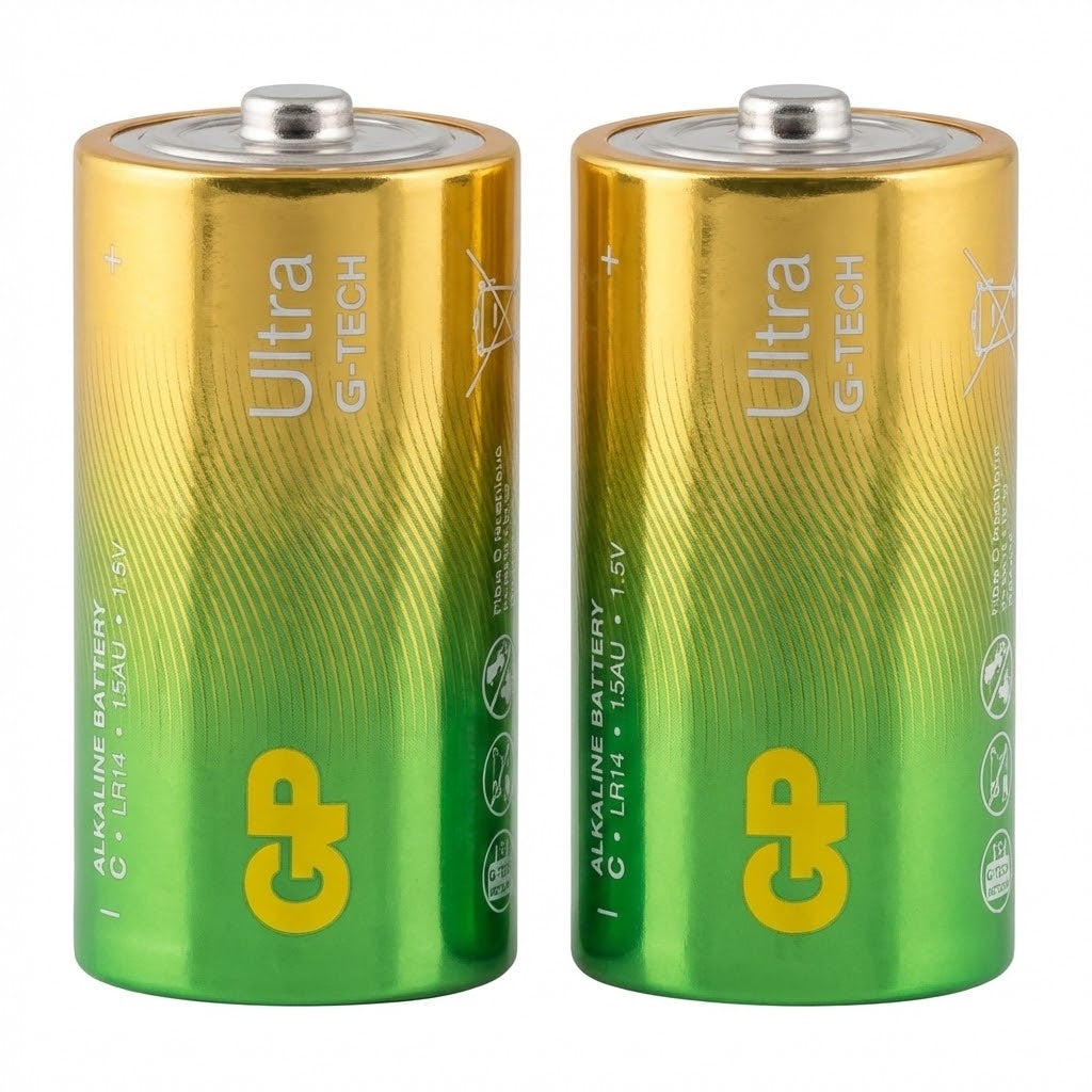 זוג סוללות GP Ultra Alkaline בגודל C בטכנולוגיית G-TECH