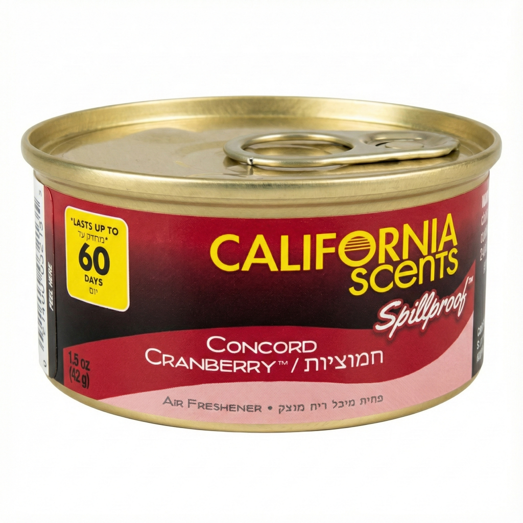 פחית ריח קליפורניה סנטס בניחוח חמוציות (California Scents Coronado Cherry) לרכב ולבית, עמידה בפני נזילות ומחזיקה עד 60 יום.