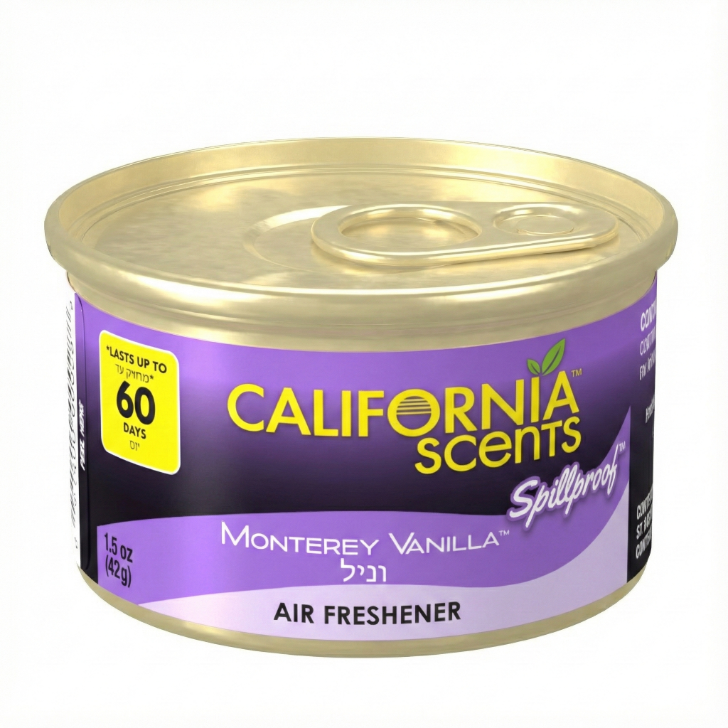 פחית ריח קליפורניה סנטס בניחוח וניל (California Scents Coronado Cherry) לרכב ולבית, עמידה בפני נזילות ומחזיקה עד 60 יום.