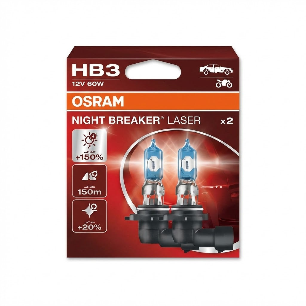 זוג נורות לרכב OSRAM Night Breaker Laser HB3 9005 12V +150% באריזה מקורית