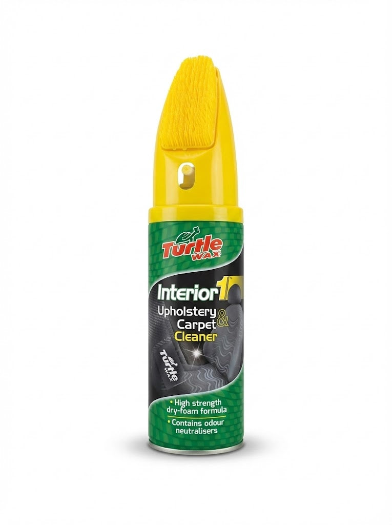 קצף ניקוי ריפודים ושטיחים לרכב Turtle Wax Interior 1 עם מברשת קרצוף מובנית
