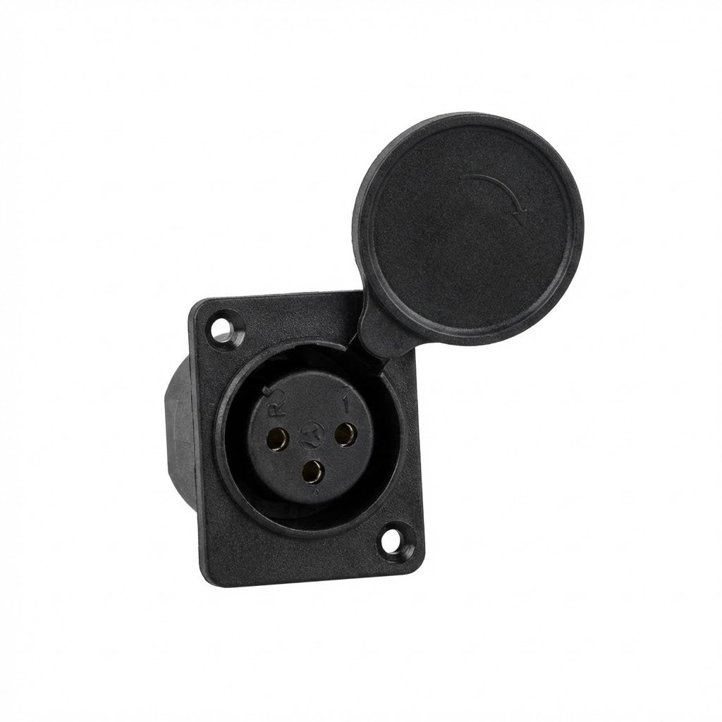שקע טעינה XLR 3 פינים לקולנועית עם מכסה מגן שחור לאיטום
