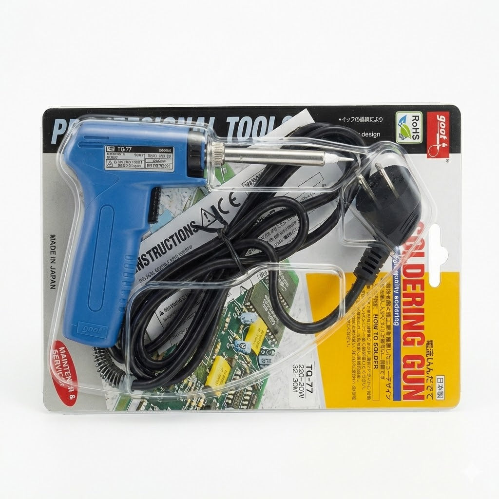 מלחם אקדח יפני מקורי Goot TQ-77 באריזה - מלחם קרמי מקצועי שתי דרגות חום לחוט בדיל 